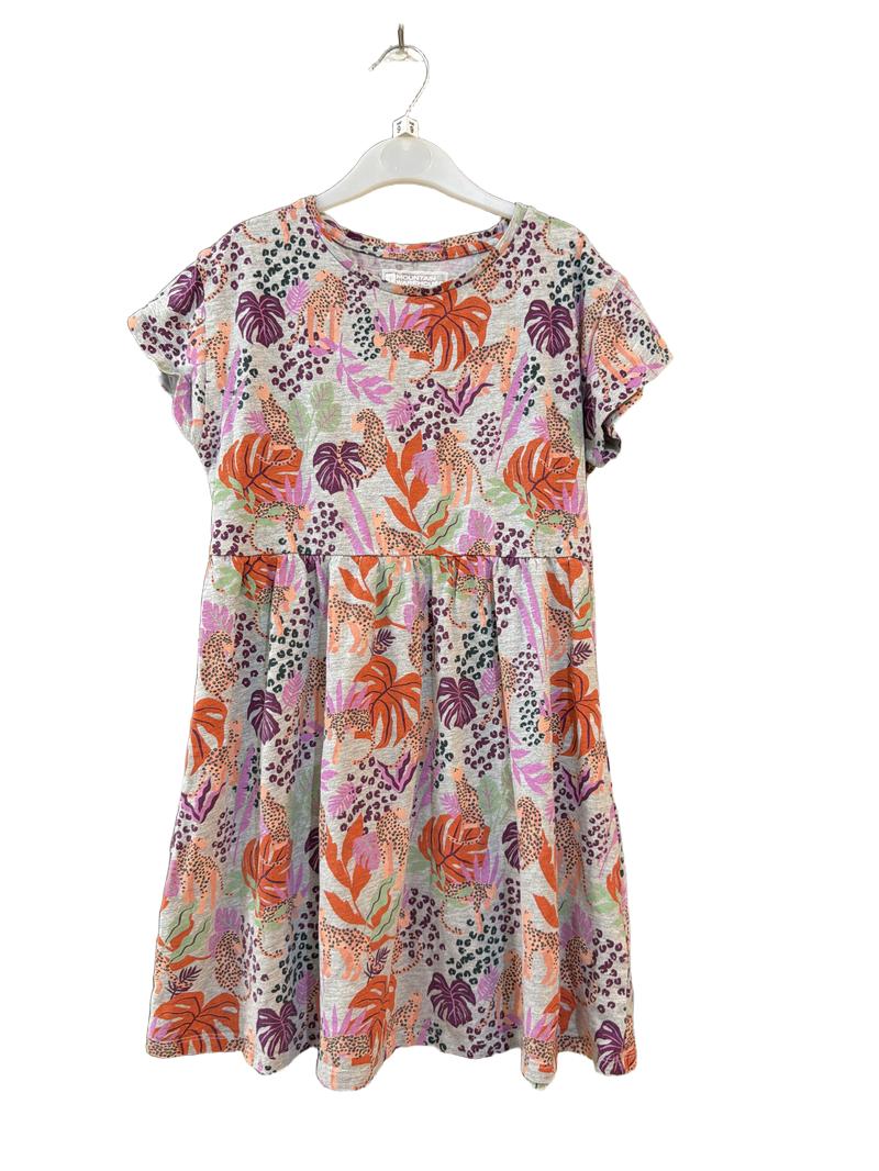 Preloved Mountain Warehouse - Gray Pink Orange Jungle Print Short-sleeved Dress (9-10y)