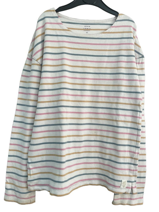 Preloved John Lewis - White Pastel Stripe Long-sleeved Top (9-10y)