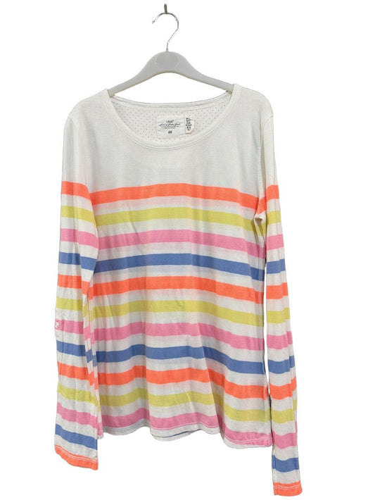 Preloved H&M - White Multicolour Neon Stripe Long-sleeved T Shirt (13-14y)