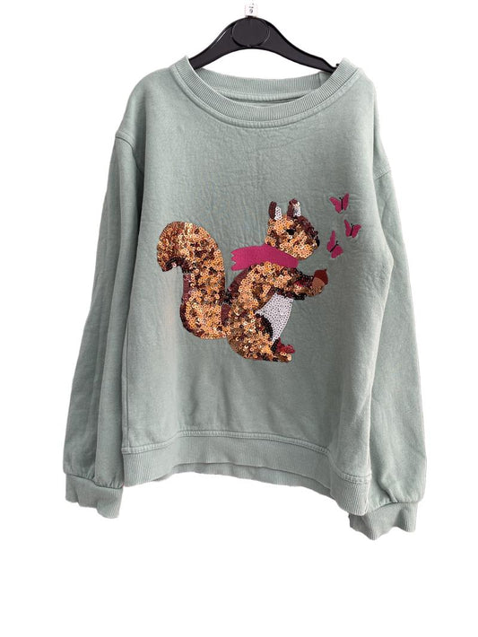 Preloved John Lewis - Green Sequin Squirrel Sweatshirt (9-10y)