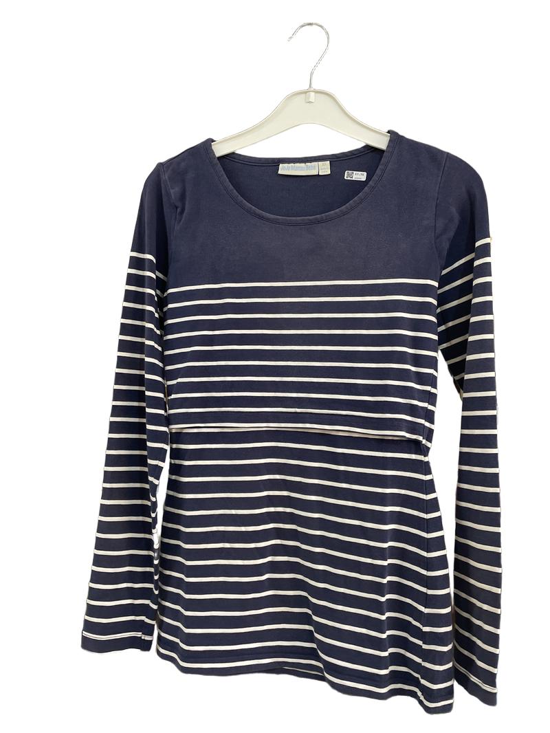 Preloved Jojo Maman Bebe - Navy White Stripe Long-sleeved Nursing Top (X Small)