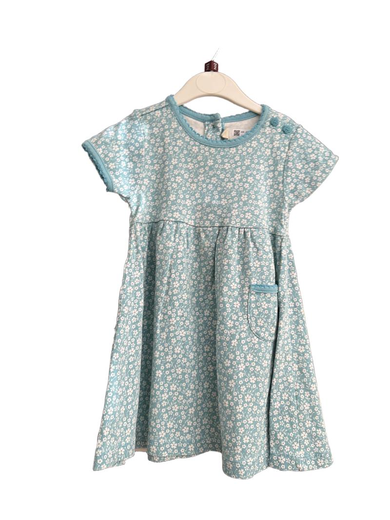 Preloved Jojo Maman Bebe - Blue White Floral Print Short-sleeved Jersey Dress (2-3y)