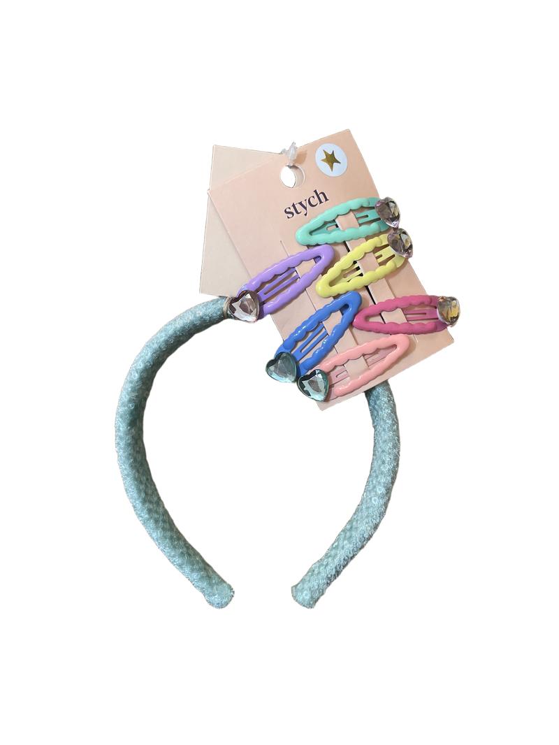 Preloved Stych - Blue Headband And 6 Hair Clips With Heart Gems