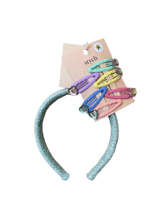 Preloved Stych - Blue Headband And 6 Hair Clips With Heart Gems