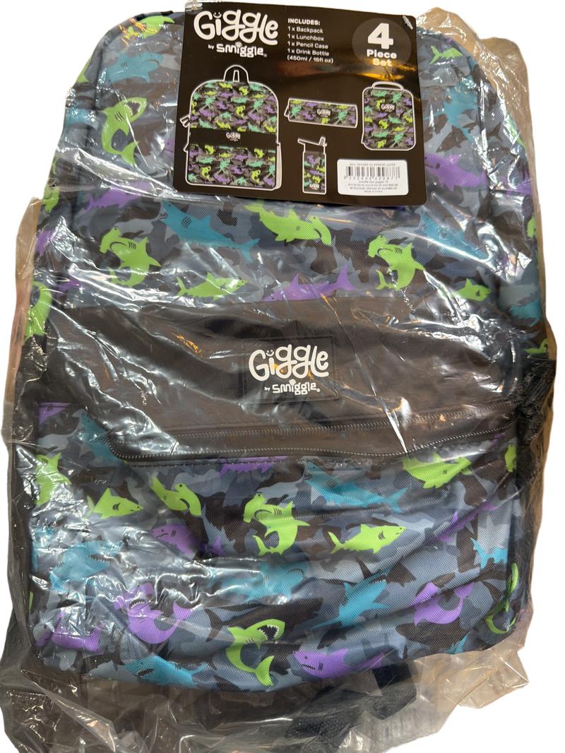 Preloved Smiggle - Shark Giggle 4 Piece Set: Backpack, Lunchbox, Pencil Case, Drink Bottle - NEW In Packaging