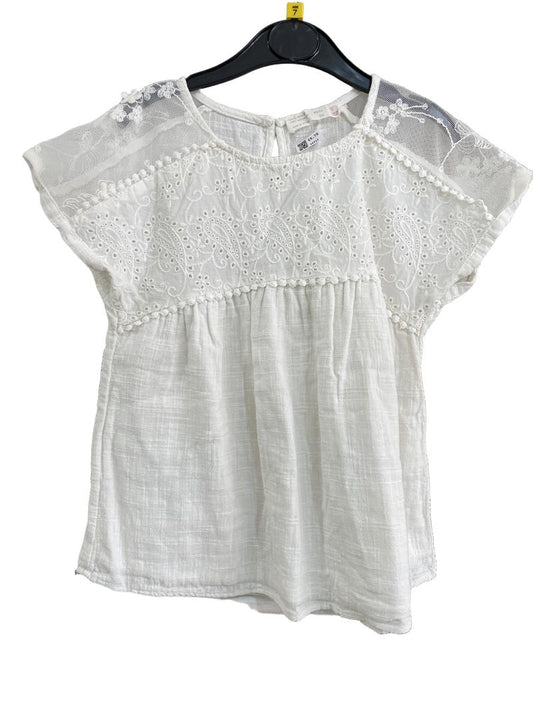 Preloved Zara - White Linen Lace Top (7-8y)