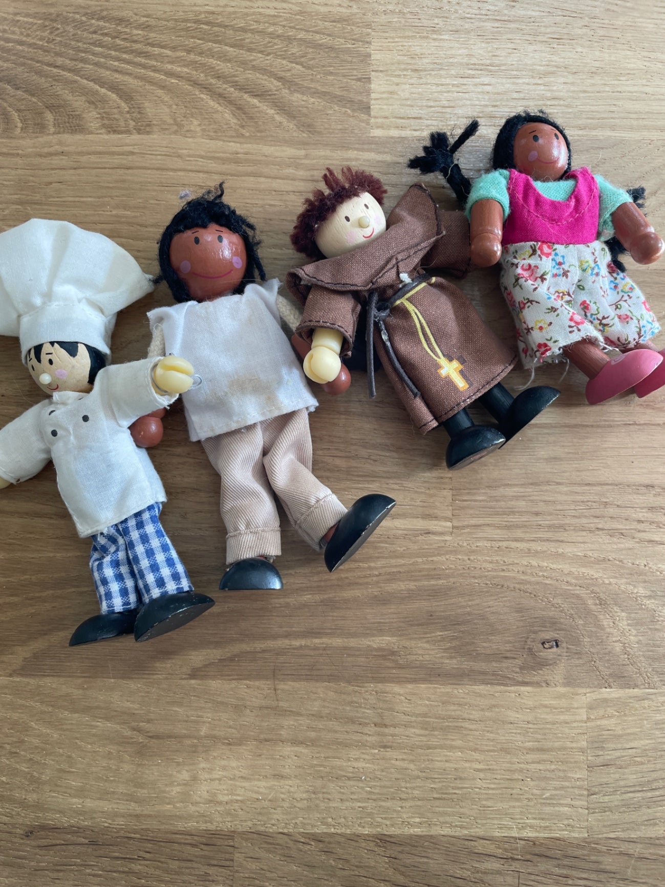 Wooden Dolls Various,  monk chef and more 4 figures