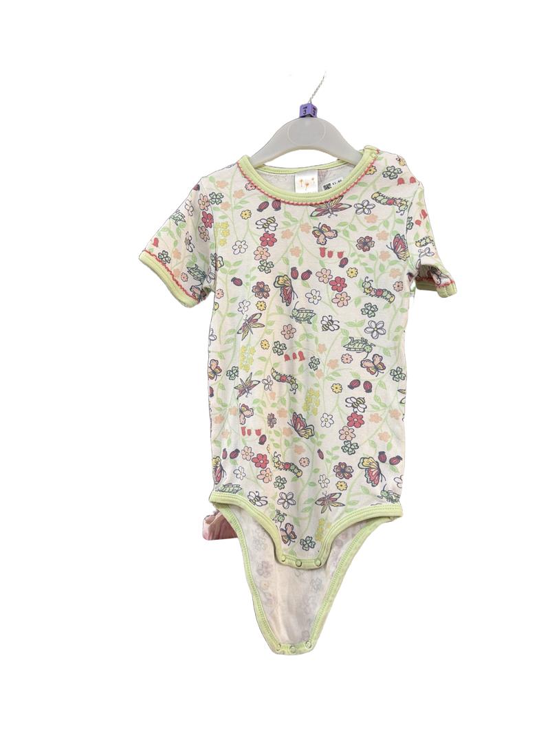 Preloved Pusblu - White Pastel Butterfly Print Short-sleeved Onesie, 98-104 Cm (3-4y)