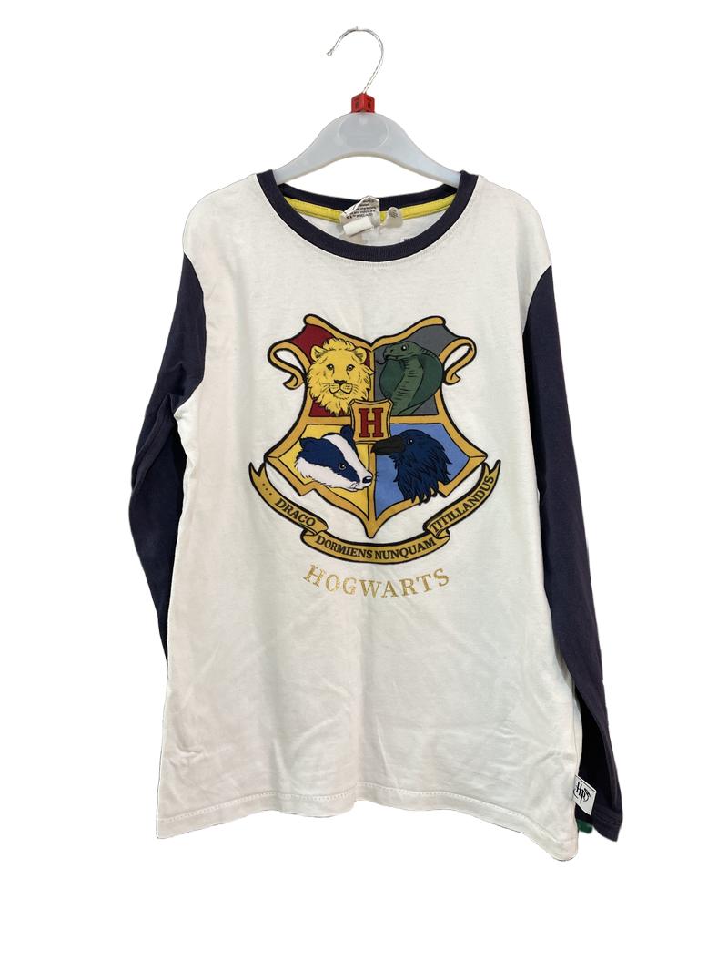Preloved H&M - White Navy Hogwarts Raglan Sleeve Top (8-9y, 9-10y)