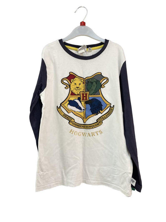 Preloved H&M - White Navy Hogwarts Raglan Sleeve Top (8-9y, 9-10y)