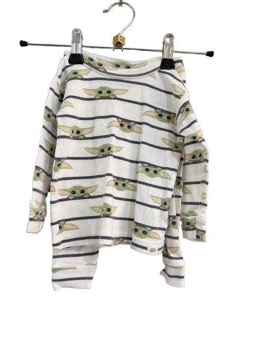 Preloved Baby Gap - White Gray Stripe Grogu Organic Cottonls Pyjama Set (6-12m)