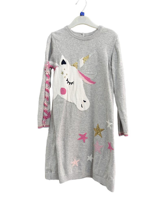 Preloved Marks & Spencer - Gray Unicorn Sequin Knit Long-sleeved Jumper Dress (6-7y)