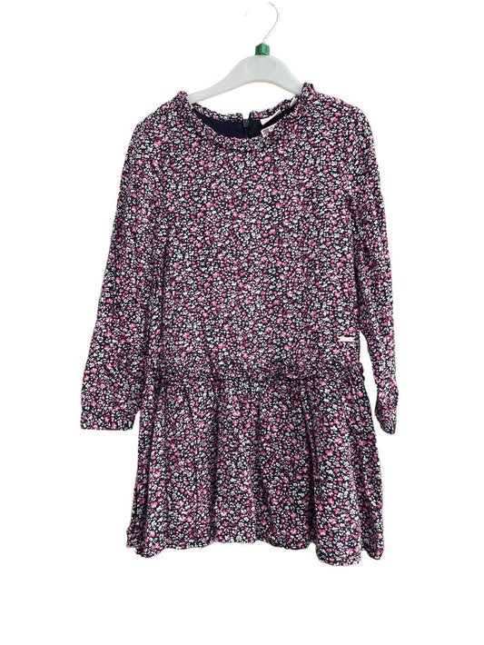 Preloved BluKids - Navy Pink Floral Long-sleeved Dress (5-6y)