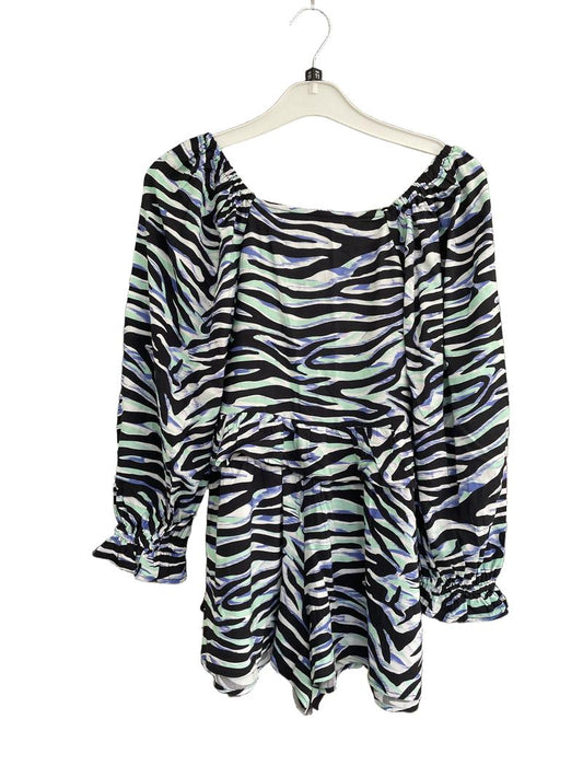 Preloved River Island - Black Blue Green White Zebra Stripe Long-sleeved Shirt, NEW With Tags (11-12y)