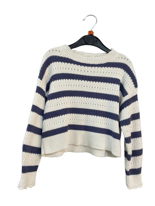 Preloved John Lewis - Blue White Stripe Knit Pointelle Long-sleeved Jumper (4-5y)