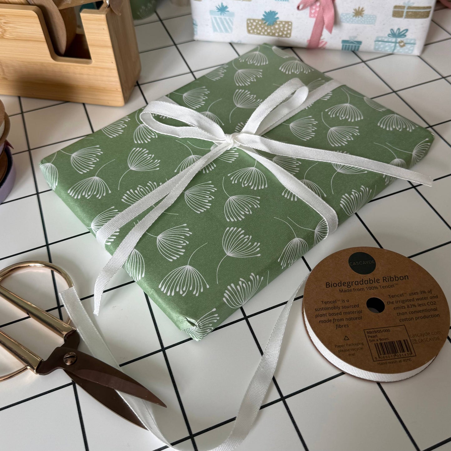 Pearl White Biodegradable Ribbon 5m Reel (9mm)