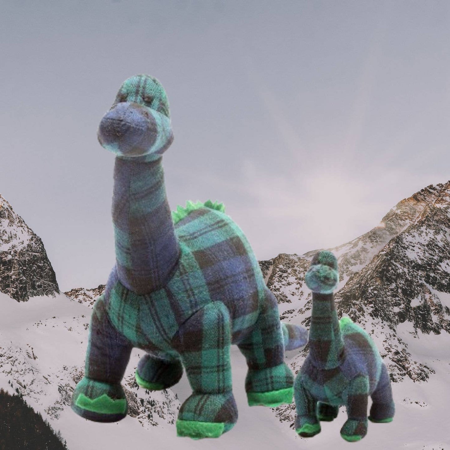 Dinosaur Teddy, Tartan Diplodocus Soft Toy Blue Green, Plaid