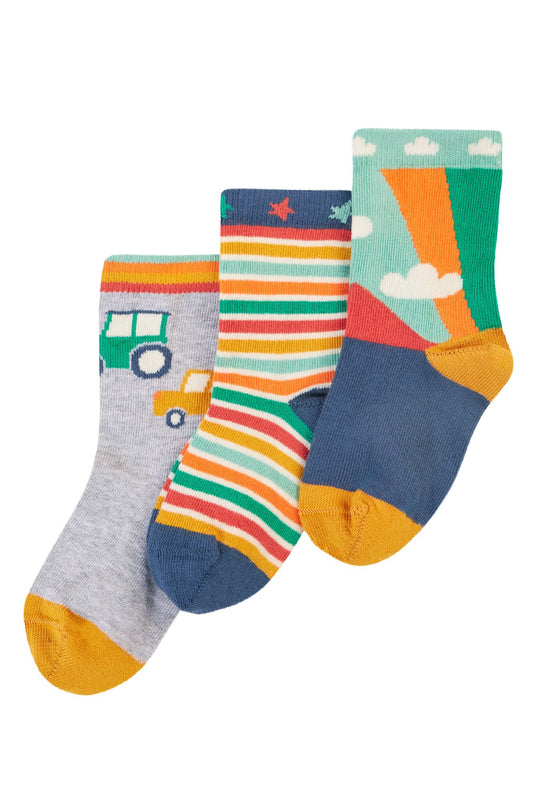 Frugi Little Socks 3 Pack, Cars Multipack