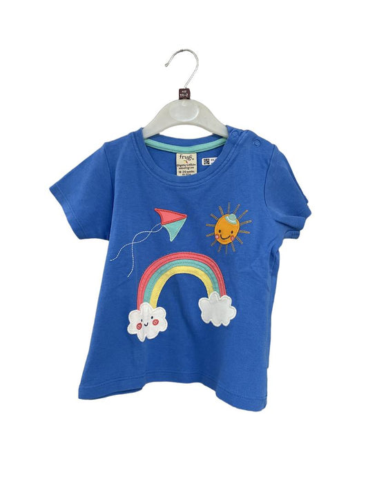 Preloved Frugi - Blue Sun Rainbow Applique T Shirt (18-24m)