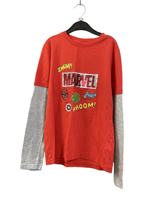 Preloved M&Co Kids - Top - Red Gray Marvel Mock Sleeve Sequin Shirt (9-10y)