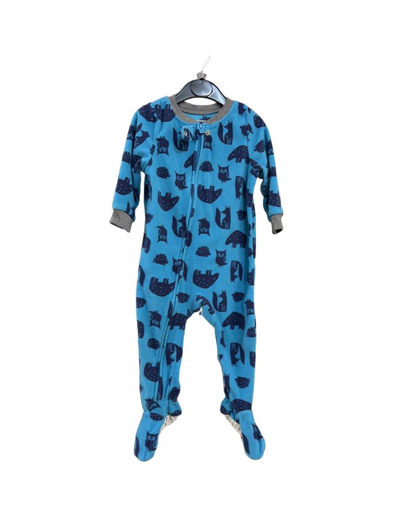 Preloved Carter's - Turquoise Blue Animal Print Fleece Onesie (12-18m)
