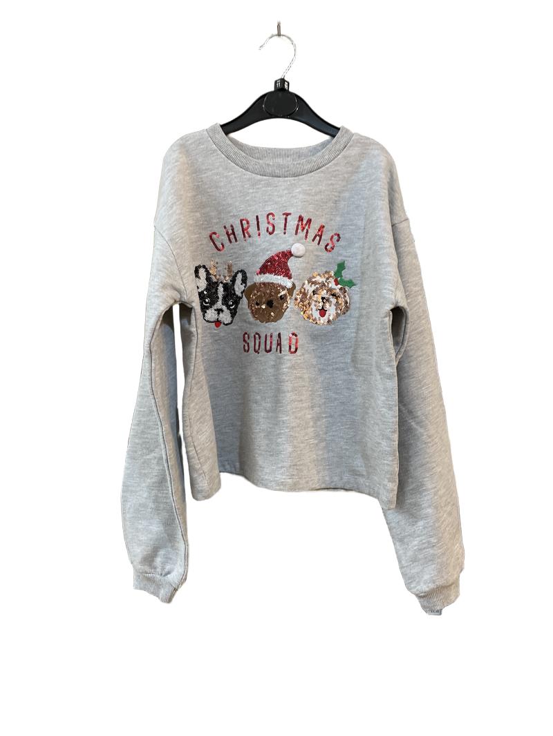 Preloved Lipsy London - Christmas Dog Sequin Gray Heather Long-sleeved Top (11-12y)