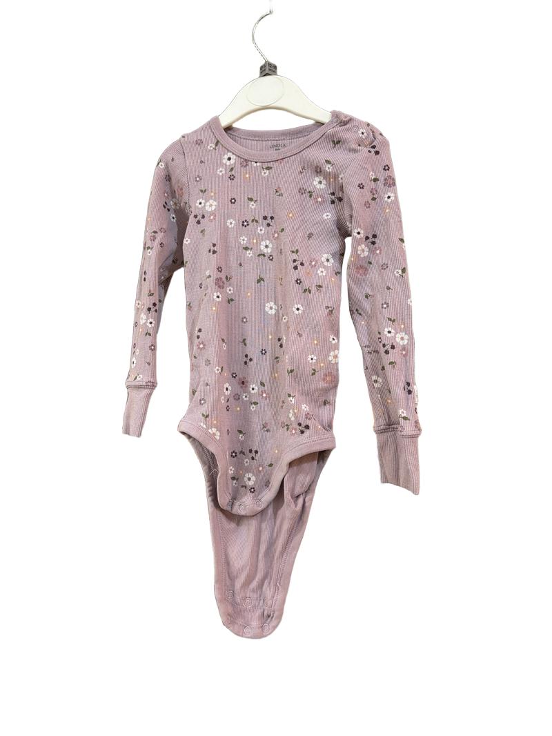 Preloved Lindex - Pink Floral Print Ribbed Long-sleeved Bodysuit (12-18m)