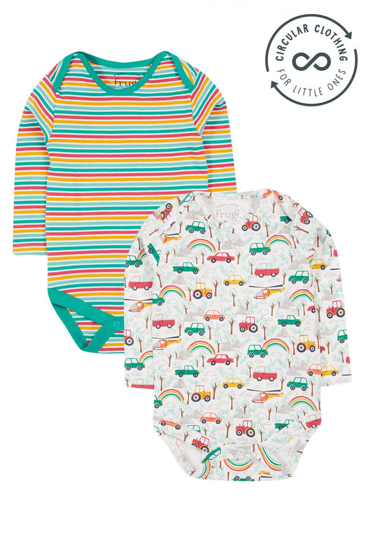 Frugi Super Special 2 Pack Body, Let's Go!/Iguana Multi Stripe