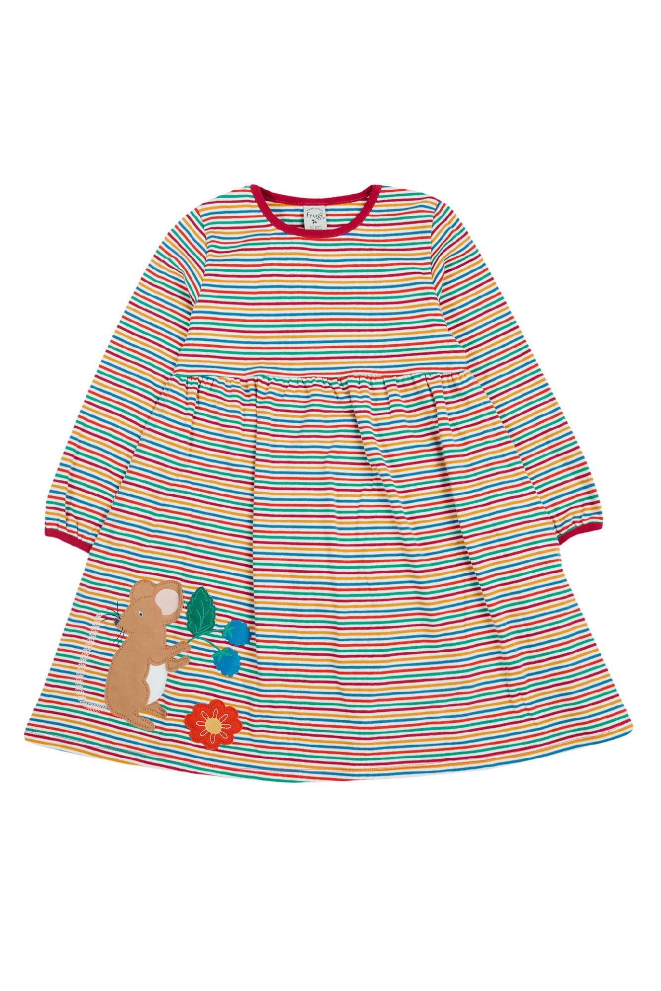 Frugi Dolcie Dress, Lingonberry Multi-Stripe