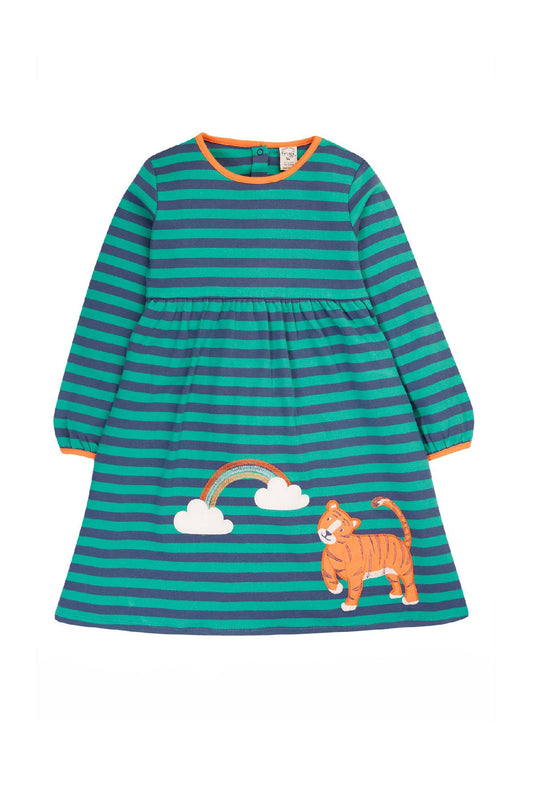 Frugi Dolcie Dress, Iguana Stripe/Tiger