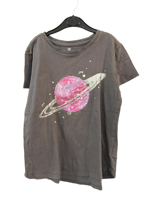 Preloved Gap - Gray Pink Planet Sequin T Shirt, Size Medium (8-9y)