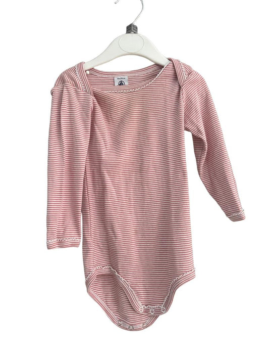 Preloved Petit Bateau - Red White Striped Long-sleeved Bodysuit (18-24m)