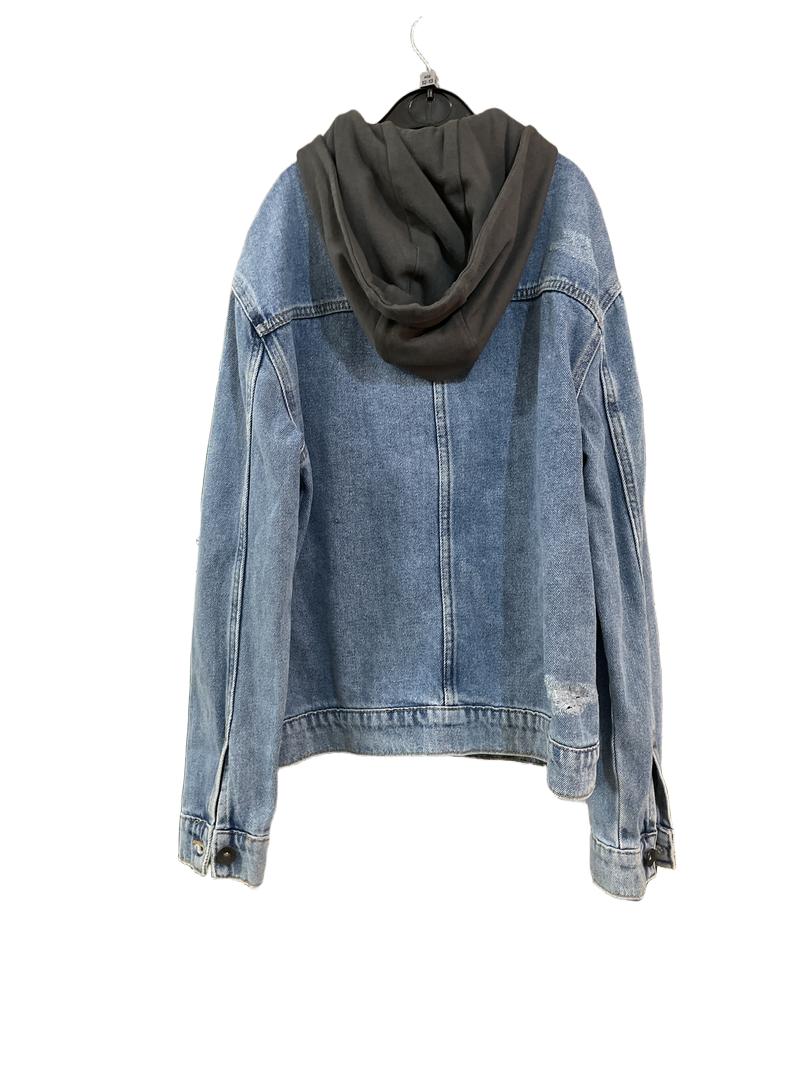 Preloved Marks & Spencer - Distressed Denim Jacket With Gray Jersey Detachable Hood (12-13y)