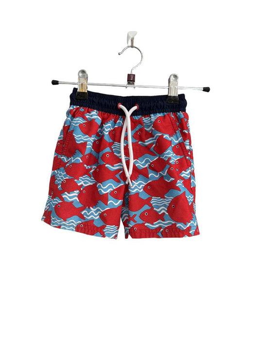 Preloved Marks & Spencer - Red Blue Fish Swim Trunks Shorts (2-3y)