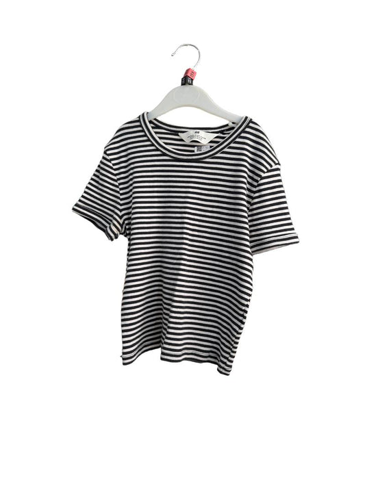 Preloved H&M - Black White Stripe Ribbed Short-sleeved Crop Top (10-11y, 11-12y)