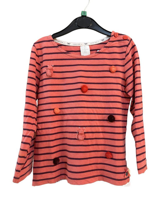 Preloved Jasper Conran - Red Maroon Stripe Pom Pom Cat Long-sleeved Top (5-6y)