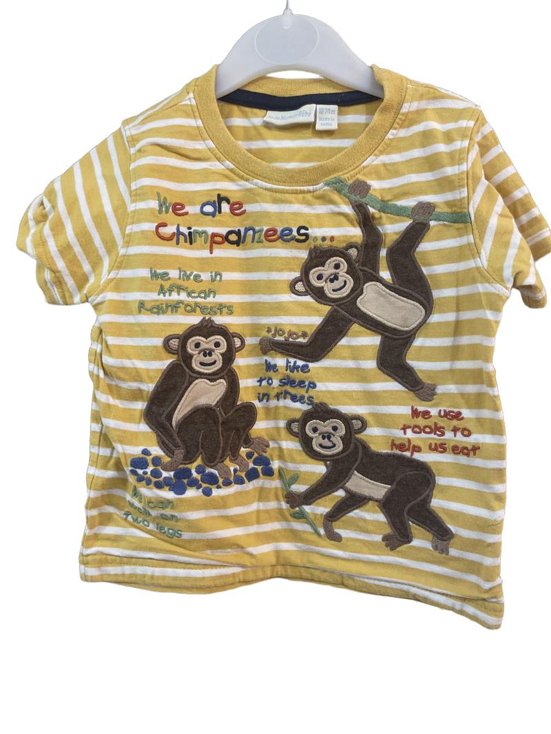 Preloved Jojo Maman Bebe - Yellow White Stripe Chimpanzee Applique T Shirt (18-24m)