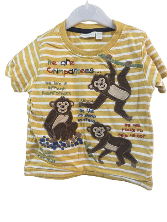 Preloved Jojo Maman Bebe - Yellow White Stripe Chimpanzee Applique T Shirt (18-24m)