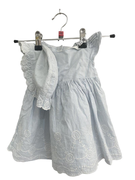 Preloved Marks & Spencer - Blue White Stripe Dress And Hat (0-3m)