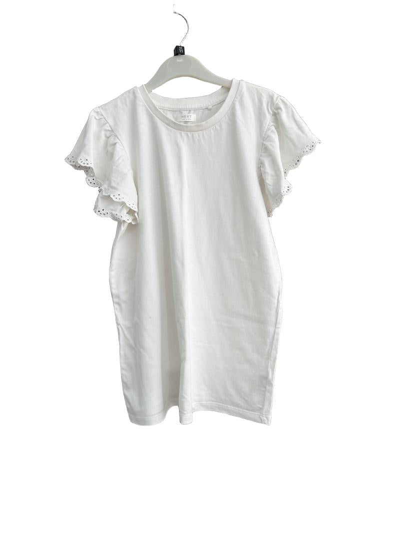 Preloved Next - White Flutter Eyelet Sleeve T Shirt (11y)