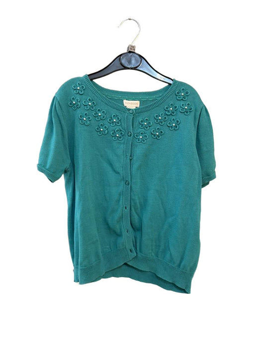 Preloved Monsoon - Green Flower Embellishment Short-sleeved Button Cardigan (12-13y)