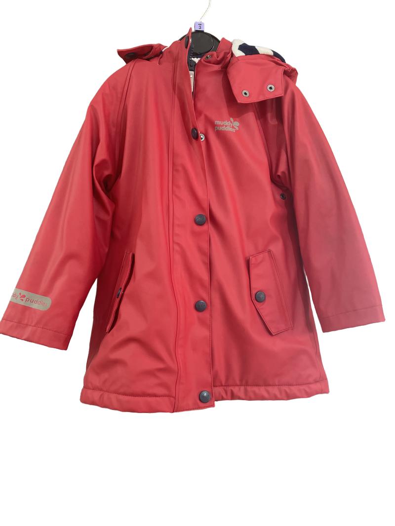 Preloved Muddy Puddles - Red Rain Jacket. Fleece Hood And Partial Inside. (3-4y)