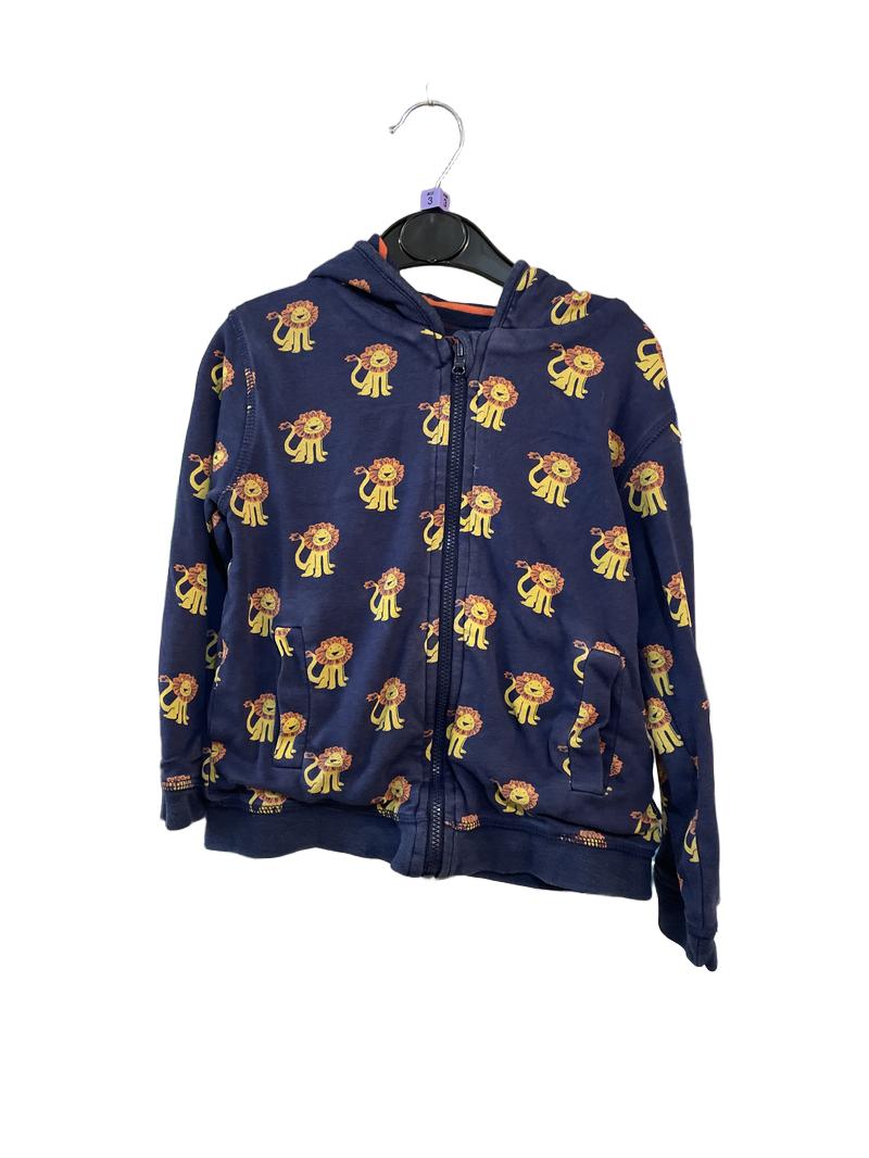Preloved Jojo Maman Bebe - Navy Lion Print/stripe Reversible Zip Hoodie (3-4y)