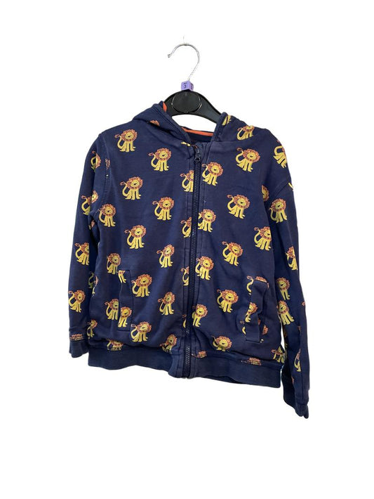 Preloved Jojo Maman Bebe - Navy Lion Print/stripe Reversible Zip Hoodie (3-4y)