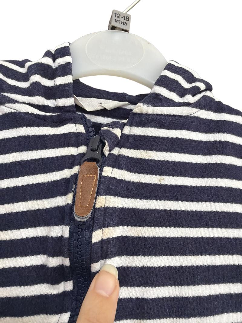 Preloved John Lewis - Navy White Stripe Zip Hoodie (12-18m)
