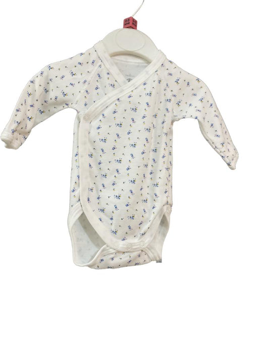 Preloved Petit Bateau - White Floral Print Long Sleeve Onesie (0-3m)
