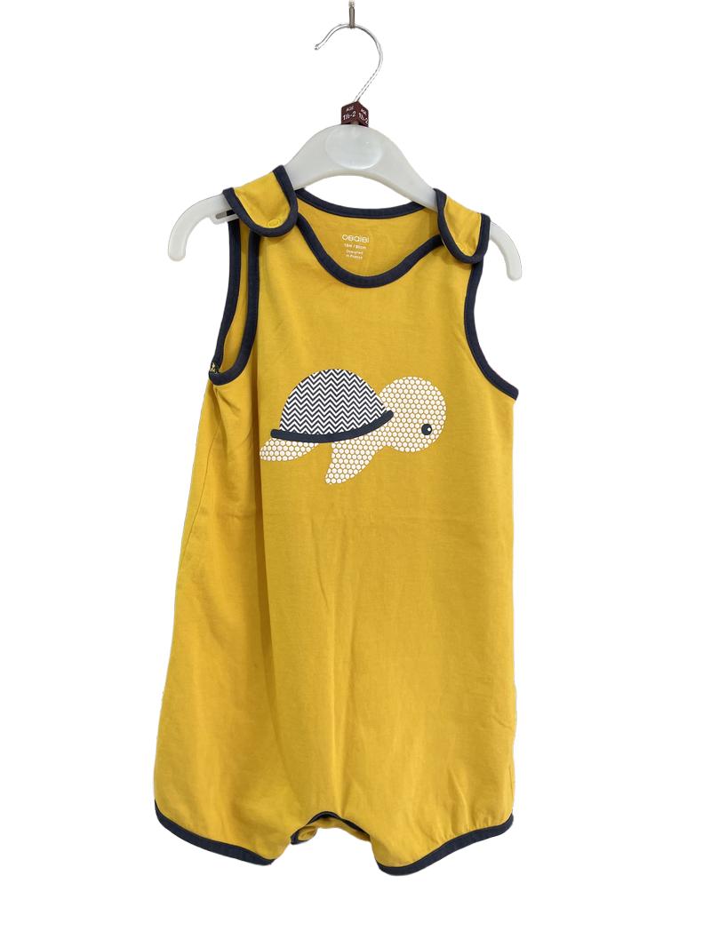 Preloved Obaibi - Yellow Navy Turtle Sleeveless Romper Playsuit (18-24m)