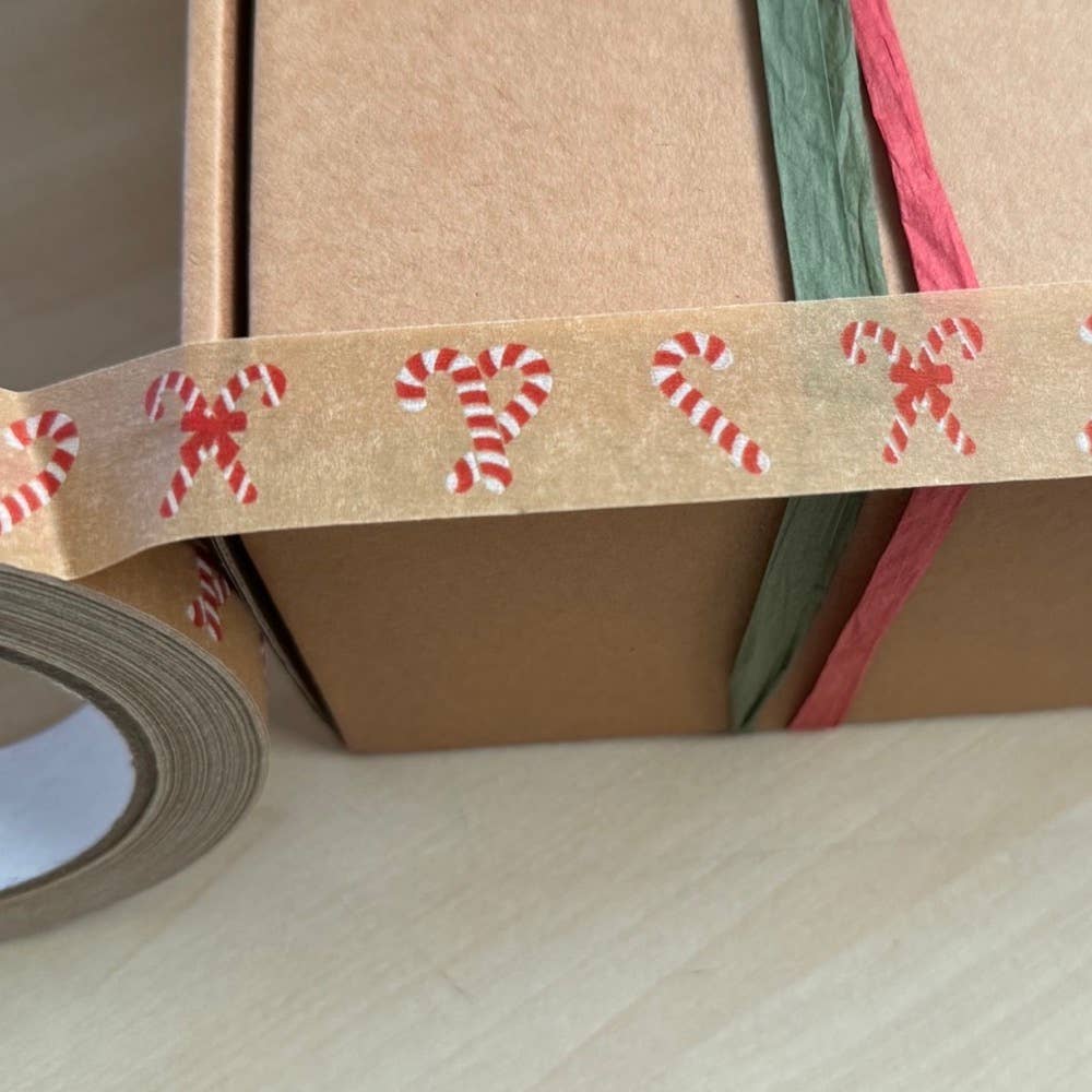 Red & White Festive Biodegradable Paper Tape 24mm x 50m