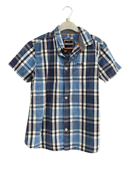 Preloved SoulCal & Co - Blue White Plaid Short-sleeved Button Down Shirt (9-10y)
