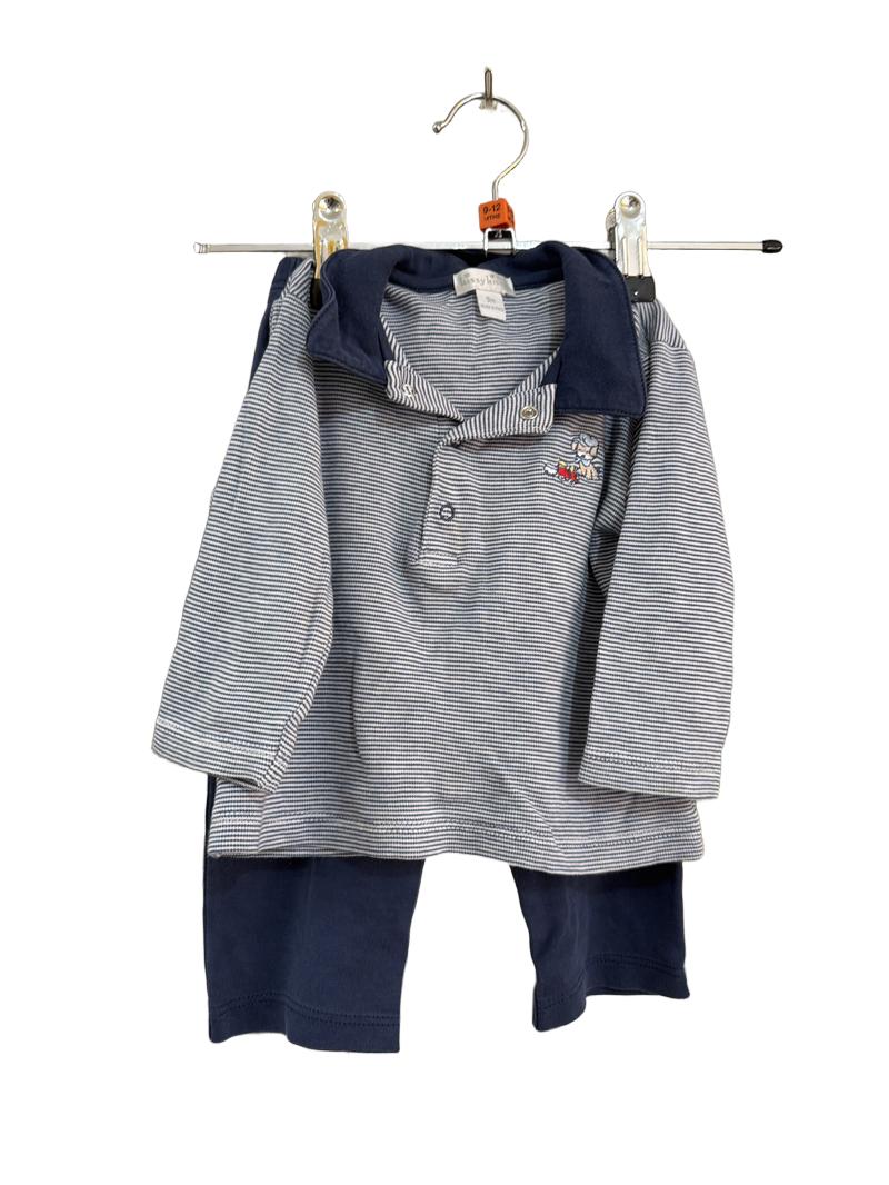 Preloved Kissy Kissy - Navy Stripe Top With Navy Joggers (9-12m)